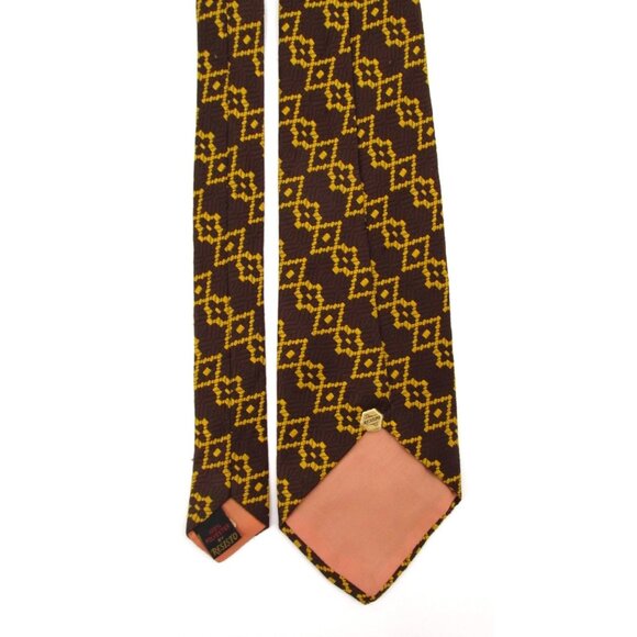 Vintage 70s Resisto Wide Necktie Brown Yellow Retro Geometric 54x4" Made in USA - Picture 5 of 9